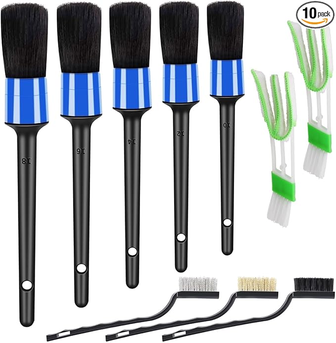 HMPLL 10pcs Detailing Brush Set, Multi-Purpose Car Detailing Brushes for Cleaning Car Interior, Exterior, Engine, Leather, Including 5 car Cleaning Brush, 3 Wire Brush, 2 Air Vent Brush,Blue