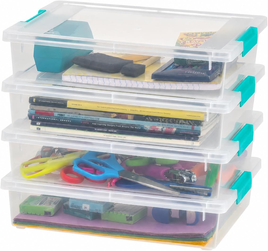 Storage Bins with Lids |Made in USA| 6 Qt - (4-Pack) - Clear