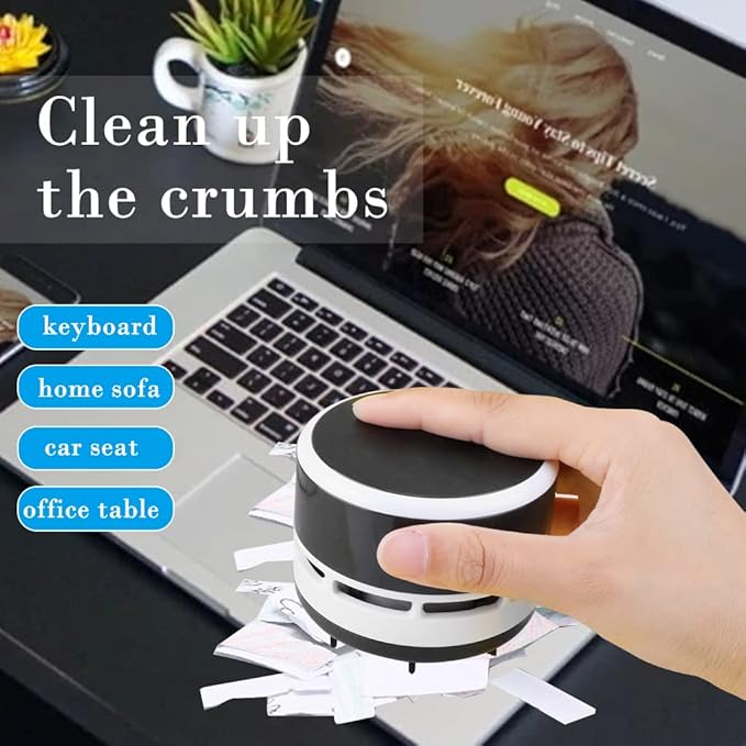 Desk Vacuum Cleaner Mini, Portable Desktop Vacuum, Mini Crumb Dust Desk Vacuum Cordless Sweeper for Home, Office,Cars,Pet Hairs,No Battery Included