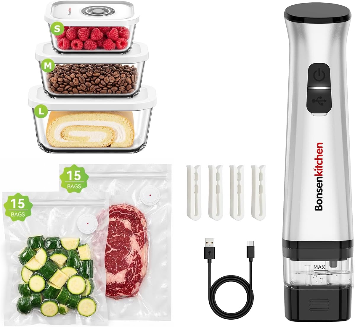 Handheld Vacuum Sealer with 30 Bags & 3 Containers