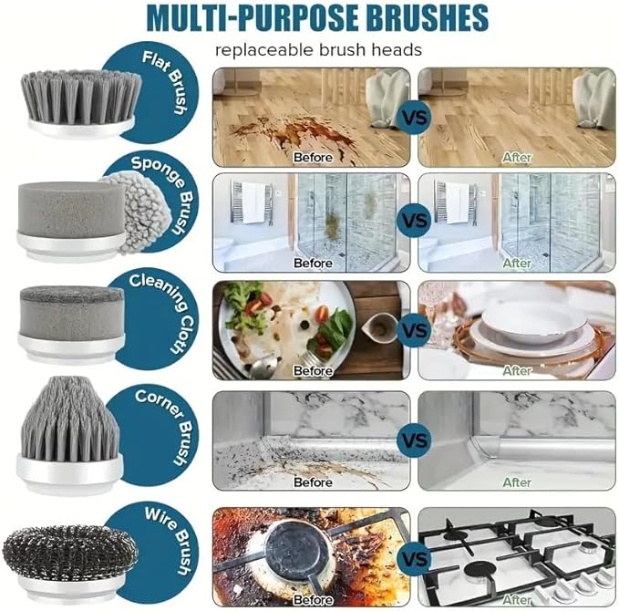 Electric Spin Scrubber - Shower Scrubber,Bathroom Scrubber Electric,for Cleaning Tub, Floor, Tile, Window, Sink, Kitchen Cleaning with 6 Electric Cleaning Brush Head (8)