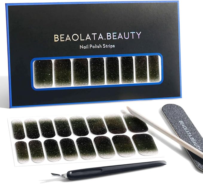 Nail Polish Strips, 32PCS Salon Quality Wraps, Long Lasting Gel Nail Stickers for Women Easy Apply& Remove (Galaxy Black)