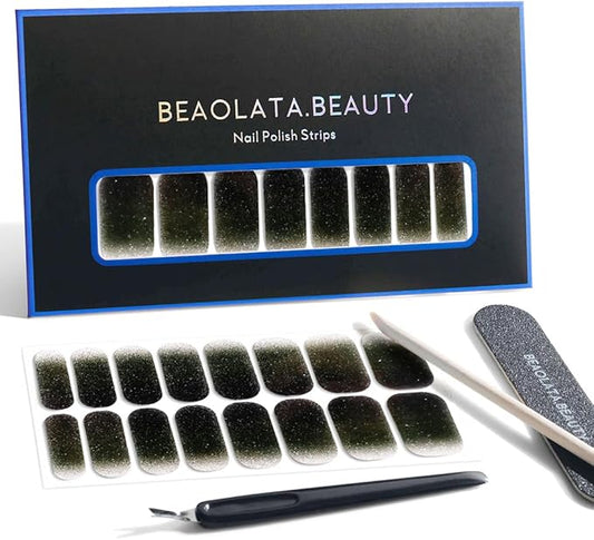 Nail Polish Strips, 32PCS Salon Quality Wraps, Long Lasting Gel Nail Stickers for Women Easy Apply& Remove (Galaxy Black)