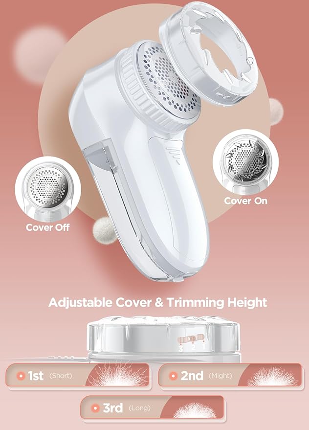 Bymore Fabric Shaver, Lint Remover, Lint Shaver Defuzzer Sweater Shaver for Clothes and Furniture with AC Adapter Pill Fuzz Remover-Pure White