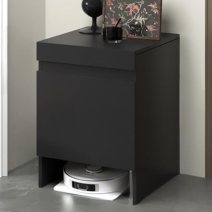 Robot Vacuum Stand Cabinet,Storage Cabinet with Doors for Robot Vacuum Cleaner,End Side Table for Home Office,Wood Freestanding Rack for Living Room Home Office Kitchen(Black)