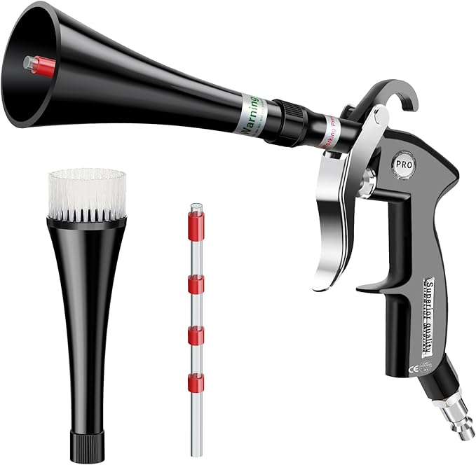 Detailing Car Cleaning Gun,6-9.2 Bar High Pressure Dry Cleaning Gun, Interior Drying Air Gun with 2 Nozzles & Rotating Plastic Hose for Quickly Blowing Out Dirt &Dust with Air Flow