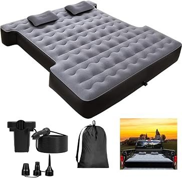 KINMAC Inflatable Full-Size Short Truck Bed Air Mattress 16.4FT Car Air Pump Cord Carry Bag for Outdoor Truck Camping Gr