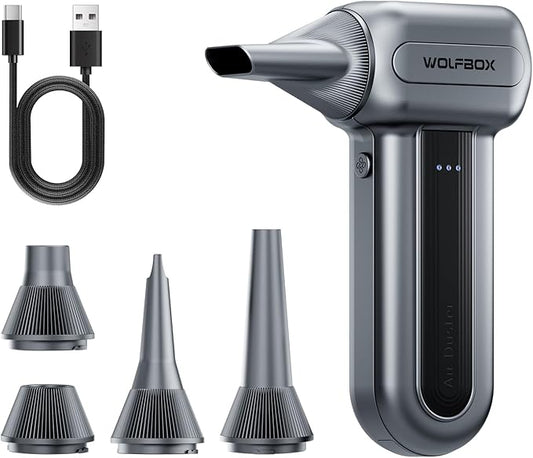 WOLFBOX MF60&MF70 Compressed Air Duster-110000RPM Super Power Electric Air Duster, 3-Speed Adjustable Rechargeable Cordless Air Blower with Fast Charging for PC Keyboard Cleaning, Car, Home (Gray)