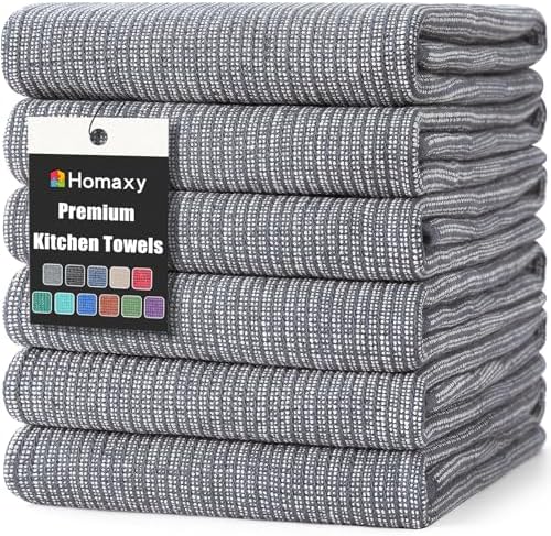 380 GSM Cotton Premium Kitchen Towels 6 Pack, 18"x 28", Grey
