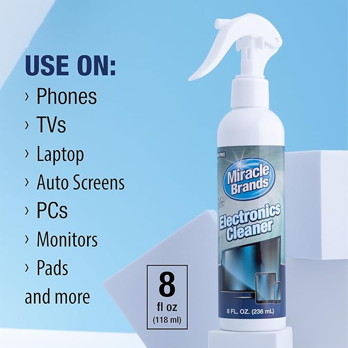 MiracleSpray for Electronics Cleaning, Safe Multisurface Cleaner for Any TV, Phone, Monitor, Keyboard, Screen, Computer, Includes Microfiber Towel - 8 Ounce Kit