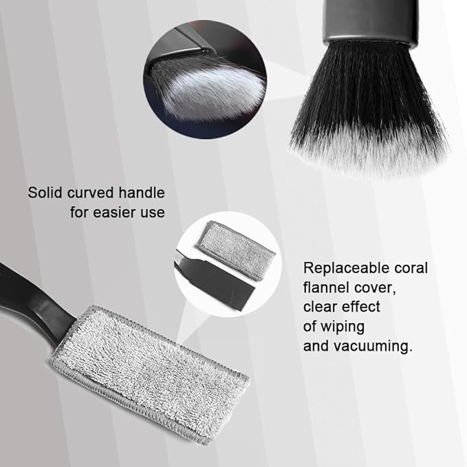 Double Head Brush for Car Clean, Cleaning Brush, Soft Car Detailing Brush, Universal Car Air Vent Cleaner Car Interior Accessories Fit for Cleaning Panels, Air Vent, Leather, Computer (Black)