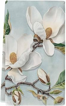 Kitchen Towel Set of 1, Farmhouse White Magnolia Flower Hand Towels Absorbent Microfiber Dish Cloth Abstract Floral Oil 