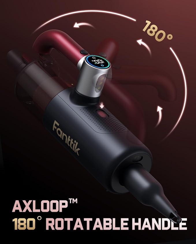 Fanttik Cruise V11 APEX Handheld Vacuum Cordless, 4-in-1 Vacuum Cleaner with AxLoop 180° Rotatable Handle, 145W Brushless Motor, LED Touch Screen, 3 Suction Modes for Home Corners, Kitchen, Crevices