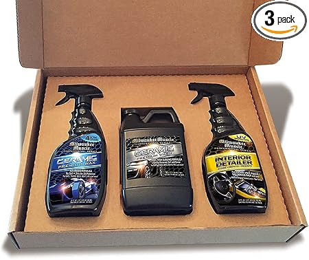 Premium Car Care Kit - 3 Pack Gift Set - Full Size Bottles Of: Ceramic Car Wash, Ceramic Wax Spray and Interior Cleaner
