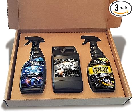 Premium Car Care Kit - 3 Pack Gift Set - Full Size Bottles Of: Ceramic Car Wash, Ceramic Wax Spray and Interior Cleaner