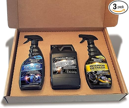Premium Car Care Kit - 3 Pack Gift Set - Full Size Bottles Of: Ceramic Car Wash, Ceramic Wax Spray and Interior Cleaner
