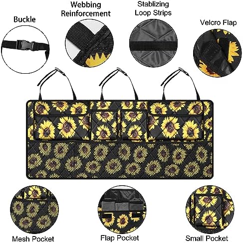 Car Trunk Organizer,Large Capacity Backseat Organizer(42 in*18 in),Collapsible Storage Bag with 8 Pocekt,Car Organizer for SUV/MPV/Truck - Sunflower TLAG-0114
