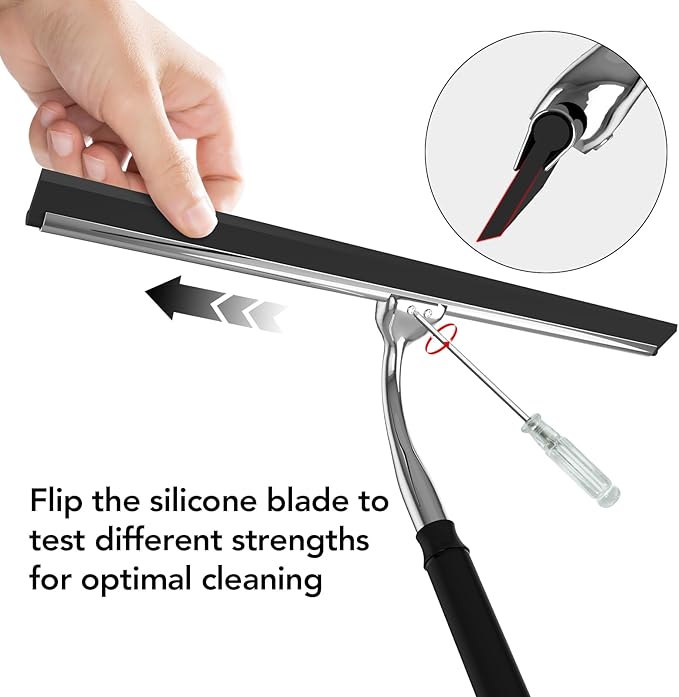 Shower Squeegee for Glass Doors, Shower Squeegee with Long Handle, Extendable Window Cleaner Tool for Car Windows, Tile Walls, Sliding Door