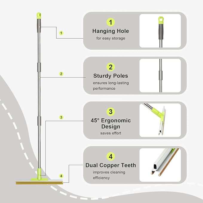 MAVRIZ Carpet Rake for Pet Hair Removal with Dual Copper Blades, 57" Long Handle Pet Hair Remover for Carpet, Cat Dog Hair Remover Carpet Scraper