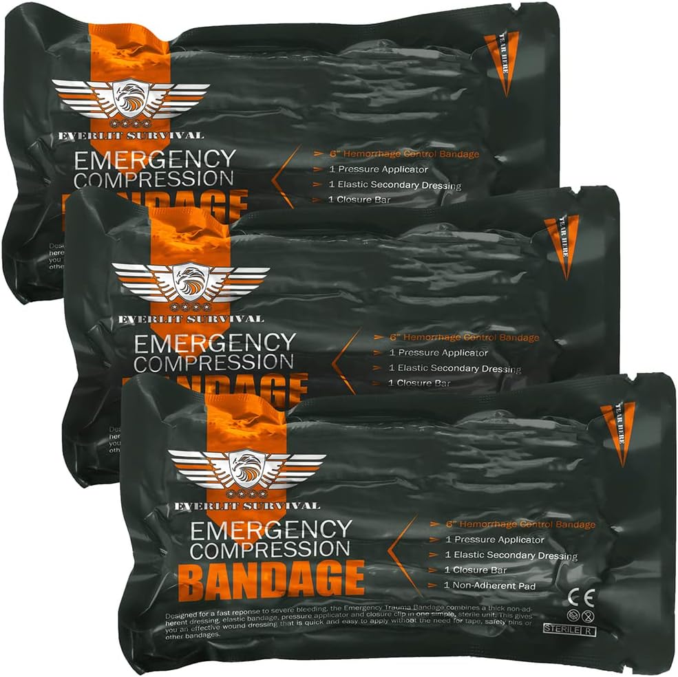 Israeli 6 Inch Emergency Bandage Compression Trauma Pressure Wound Dressing Sterile Vacuum-Sealed Packaging for Bleeding Control, Medical Trauma Kit, Gun Shot, First Aid IFAK