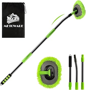 METOWARE 15° Curved Car Wash Mop, 47" Long 3-Section Sturdy Iron Pole