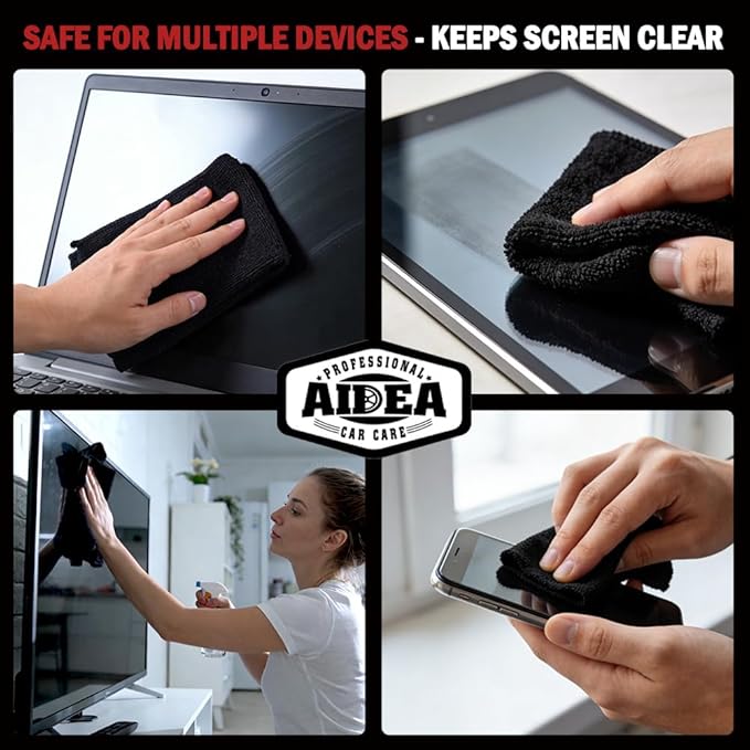 AIDEA Microfiber Cleaning Cloth Black 50PK, Microfiber Towels for Cars, Premium Car Cloths, Dusting Cloth Lint Free Cleaning Rags for SUVs, House, Kitchen, Window, Workshops,12×12"