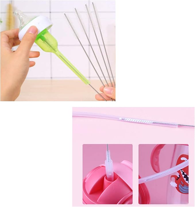 Mini Skater Stainless Steel Test Tube Brushes Set, Clean Brushes for Pipes Teapot Tumbler Reusable Long Straw Cleaners Brush for Small Spaces Milk Bottles (White - 10 pcs)