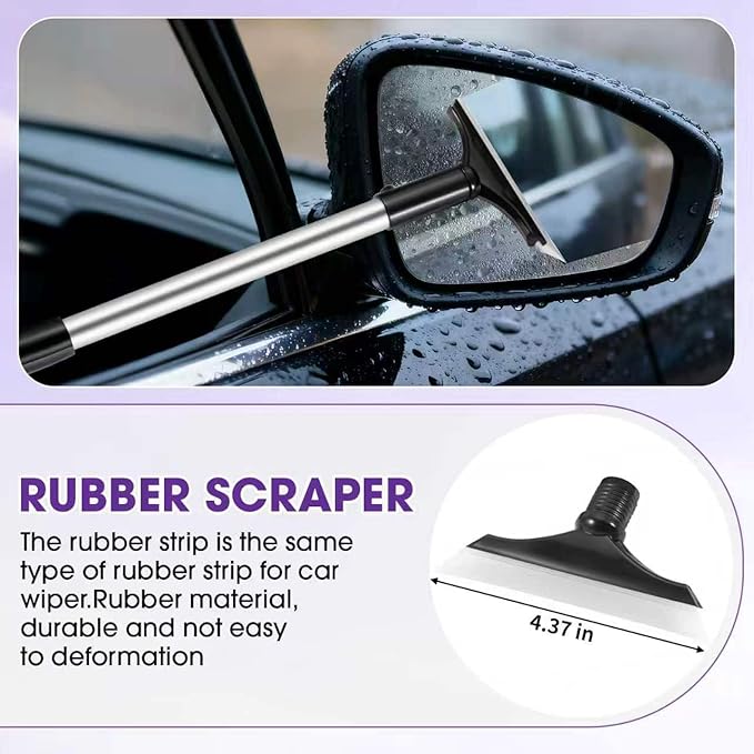 Purple Windshield Cleaner Tool, Car Interior Cleaning Kit with Extendable Handle and 3 Reusable Microfiber Pads, Auto Glass Wiper and Detailing Brush Kit for Car & Home Window