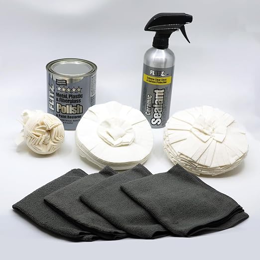 Flitz Car Buffing Kit (Ultra) - USA-Made Car Care Kits for Vehicles - Includes 2lbs Polish, 16oz Ceramic Sealant, 3", 5"