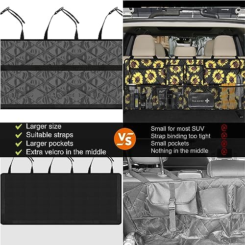 Car Trunk Organizer,Large Capacity Backseat Organizer(42 in*18 in),Collapsible Storage Bag with 8 Pocekt,Car Organizer for SUV/MPV/Truck - Sunflower TLAG-0114