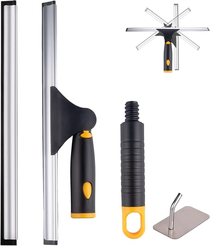Swivel Shower Squeegee for Glass Doors, All-Purpose Anti-Slip Window Squeegee with 2 Blades, Window Cleaner Tool Bathroom Squeegee for Shower Doors, Tile Shower Walls，Mirrors,Car Windshields