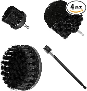 4PCS Drill Brush Attachment Kit with Extension Rod, Black