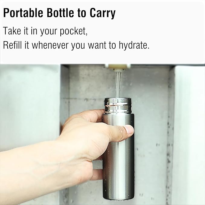 Cute Small Water Bottle, 4.4 Fl. Oz, Black Powder Coated, Mini Slim Flask for Women, Portable Skinny Purse Water Bottle, Vacuum Insulated Reusable Leak Proof Stainless Steel Cup
