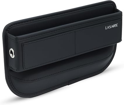 Car Seat Gap Filler Organizer (Black) -Soft PU Leather Car Seat Gap Filler Organizer - Gap Filler For Car w/ Pockets & L