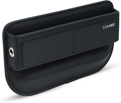 Car Seat Gap Filler Organizer (Black) -Soft PU Leather Car Seat Gap Filler Organizer - Gap Filler For Car w/ Pockets & L