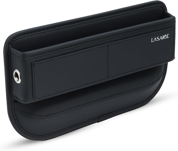 Car Seat Gap Filler Organizer (Black) -Soft PU Leather Car Seat Gap Filler Organizer - Gap Filler For Car w/ Pockets & L