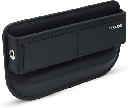 Car Seat Gap Filler Organizer (Black) -Soft PU Leather Car Seat Gap Filler Organizer - Gap Filler For Car w/ Pockets & L