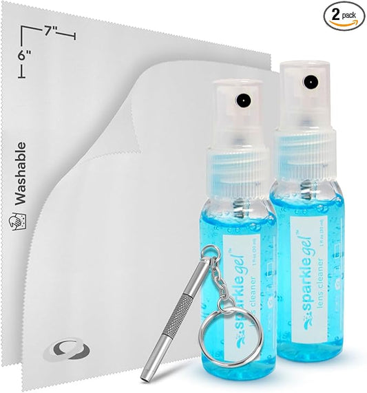 Sparkle Anti-Reflective Safe Gel Lens Cleaner & Repair Kit – (2) 1oz Glasses Cleaner Spray, (2) Microfiber Cloth & Keychain Screwdriver for Eyeglasses, Lenses & Screens (5 Piece Set)