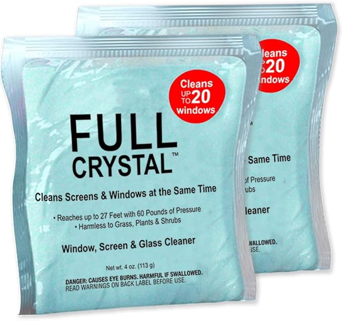 Full Crystal Refill Kit – Two 4 oz Crystal Powder Exterior Window Cleaner Packets, Each 4 oz Bag Makes Up to 640 fl oz, Cleans Up to 40 Windows