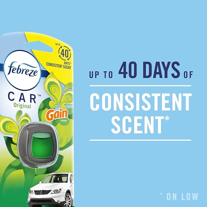 Febreze AUTO Air Freshener, Odor-Fighting Automotive Vent Clip, Scented Car Accessories, Long Lasting for Strong Odors, New Car Scent, 2 Count