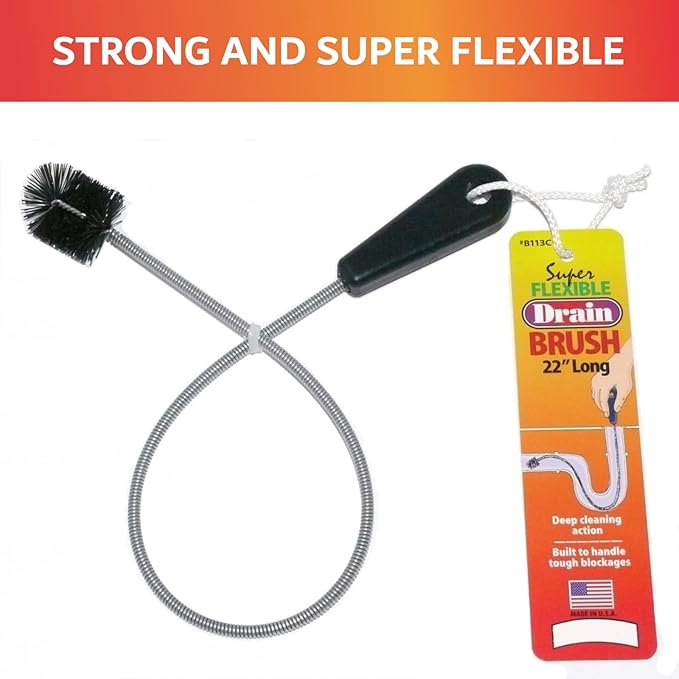 22" Long Sink Drain Brush – Slim Snake Hair Clog Remover Tool for Shower, Tub and Sink - Pipe/Tube Brush for Small Spaces, Drain Cleaning – B113C by FryOilSaver Co.