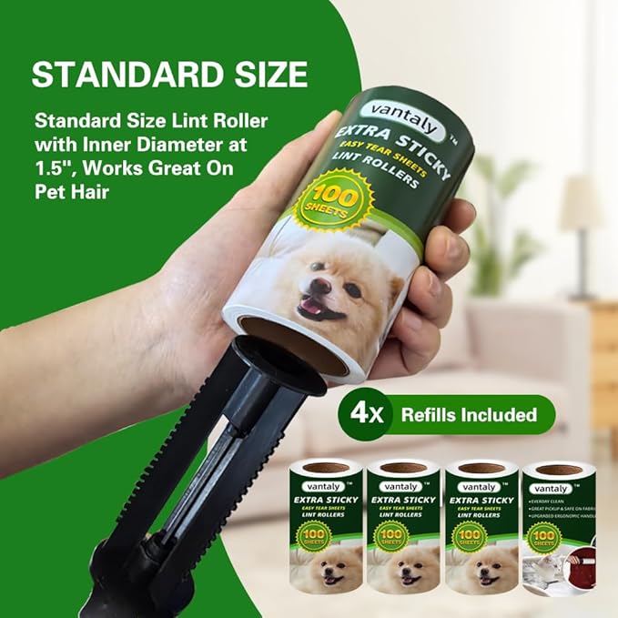 Lint Rollers for Pet Hair Extra Sticky, 600 Sheets Value Set Lint Roller with 2 Upgraded Handles, 6 Rollers Portable Pet Lint Remover for Clothes, Furniture, Carpet, Dog & Cat Hair Removal