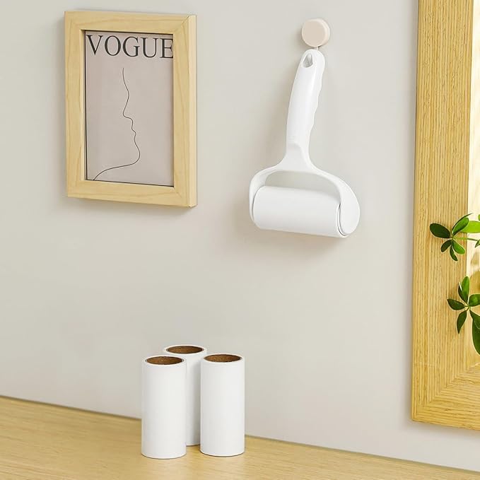 Flat Surface Lint Roller for Pet Hair Extra Sticky Lint Remover for Couch Clothes Furniture Pool Table Felt Lint Roller T Handle with 4 Sticky Rolls (Daisy White)