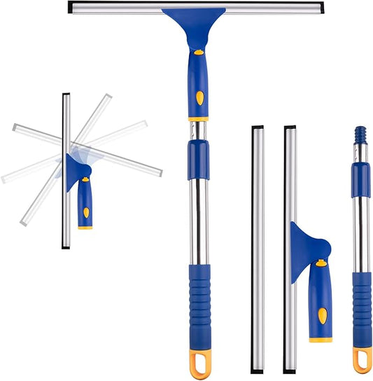 ITTAR 14-Inch Shower Squeegee for Glass Doors, Swivel Window Squeegee with Extension Pole, Adjustable Bathroom Squeegee for Shower Doors Mirror Windows Glass Car Windshield-1 Extra Rubber Blade