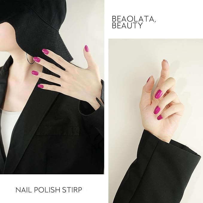 Nail Polish Strips, 32PCS Salon Quality Wraps, Long Lasting Gel Nail Stickers for Women Easy Apply& Remove (Juice Pink)