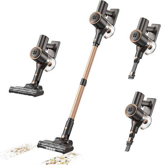 Cordless Vacuum Cleaner, Stick Vacuum with LED Display, Real-Time Battery Level Rechargeable Cordless Vacuum with 2 Adjustable Suction Modes, 40 Mins Runtime Handheld Vacuum for Home（Rose Gold）