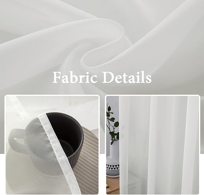 MIULEE French Door Sheer Curtains for Front Back Patio Glass Door Light Filtering Window Treatment with 2 Tiebacks 54 Wide and 72 Inches Length, Ivory, Set of 2