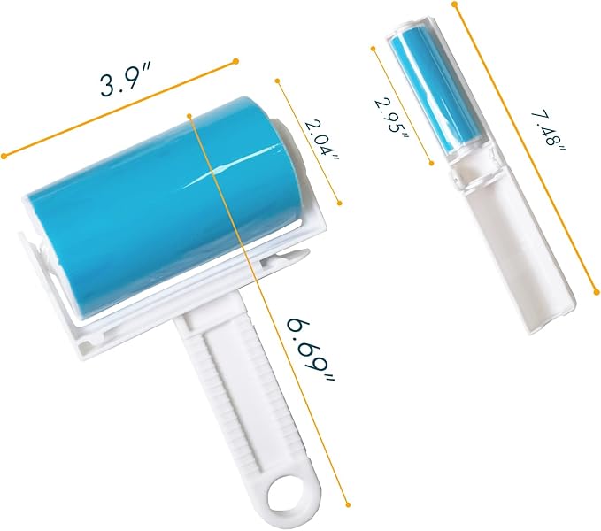 Reusable Lint Roller for Pet Hair – Washable Sticky Picker Set, 2-in-1 Portable & Standard Roller, Eco-Friendly No Refills, Removes Dog & Cat Fur from Clothes, Couch, Car (Blue)