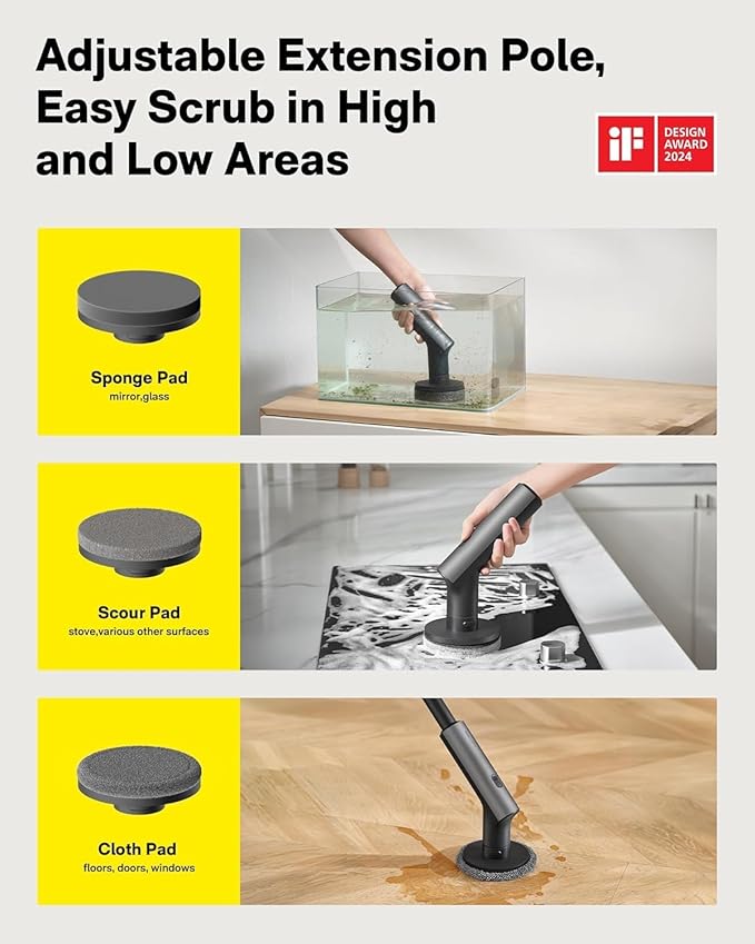 HOTO 3 Pcs Replacement Pads for Cordless Spin Scrubber, Suitable for HOTO Electric Scrubber with Long Handle Only, Power Cleaning Brushes for Bathroom Floor Tile