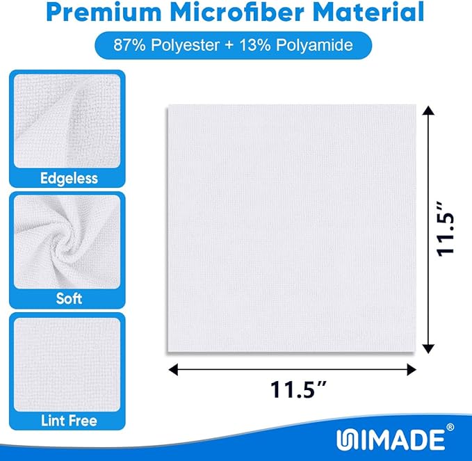 UNIMADE Microfiber Cleaning Cloth, 10 Pack Reusable Microfiber Towels for Cars Lint Free Cleaning Shop Towel Rags for Home Kitchen Automotive Bar Mechanic Restaurant Garage, 11.5"x 11.5", White